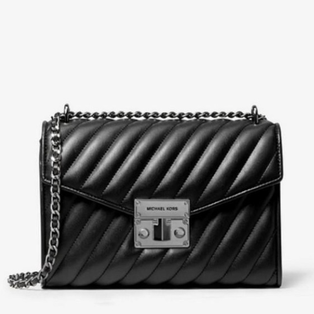 Michael Kors Women's Medium Rose Quilted Leather Flap Bag in Black